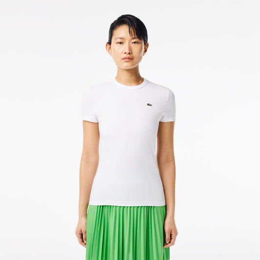 Lacoste Kadın Slim Fit Bisiklet Yaka Beyaz T-shirt