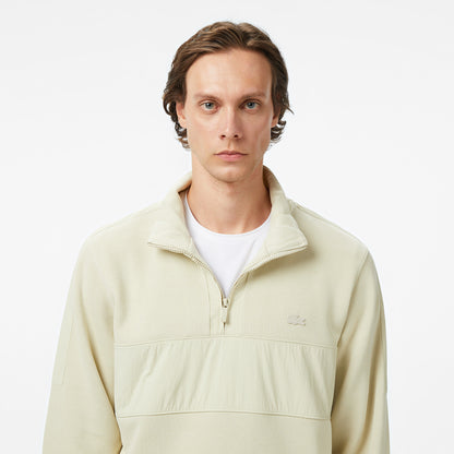 Lacoste Classic Fit Yarım Fermuarlı Desenli Erkek Bej Sweatshirt