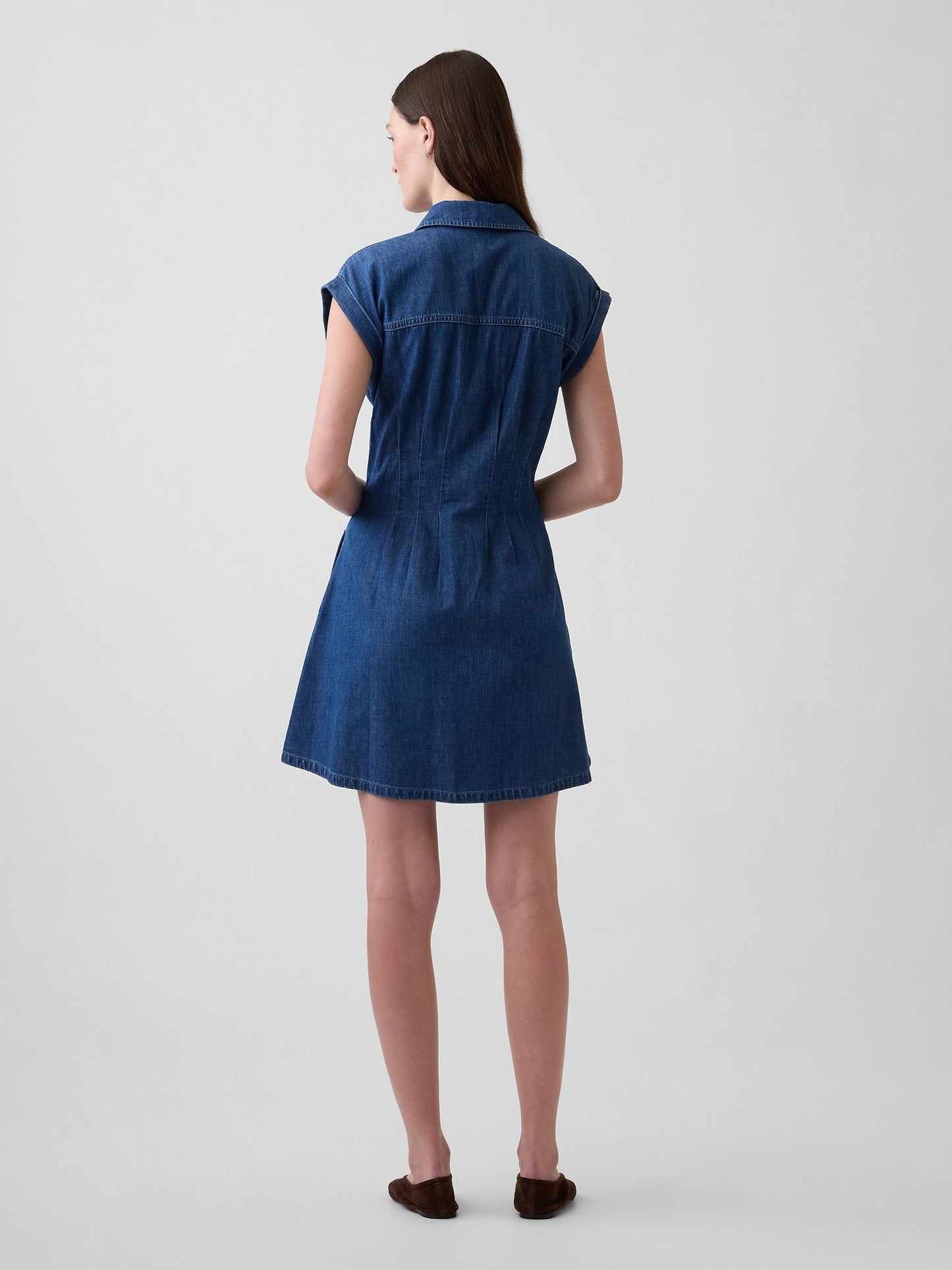 Mavi Denim Pileli Mini Gömlek Elbise