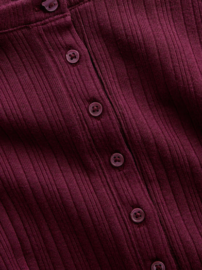 Bordo Çizgili Fitilli Henley T-shirt