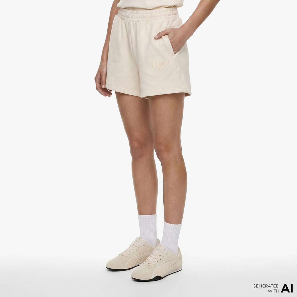 Puma Ess Script High-waist Kadın Krem Şort