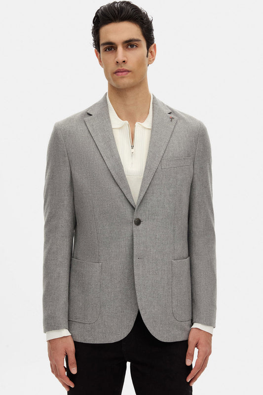Tween Slim Fit Gri Diyogonal Kumaş Ceket