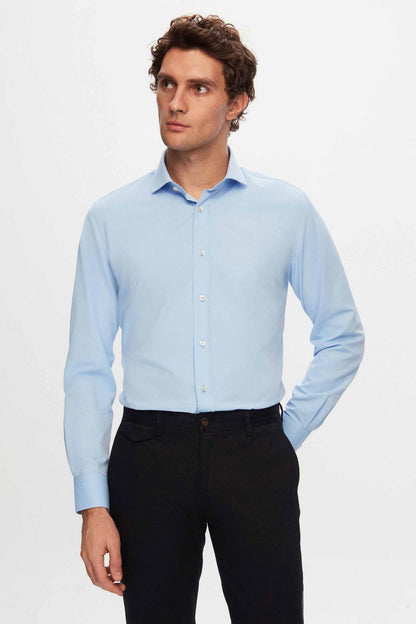 Ds Damat Slim Fit Mavi Düz Gömlek