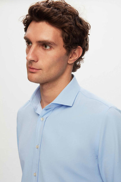 Ds Damat Slim Fit Mavi Düz Gömlek