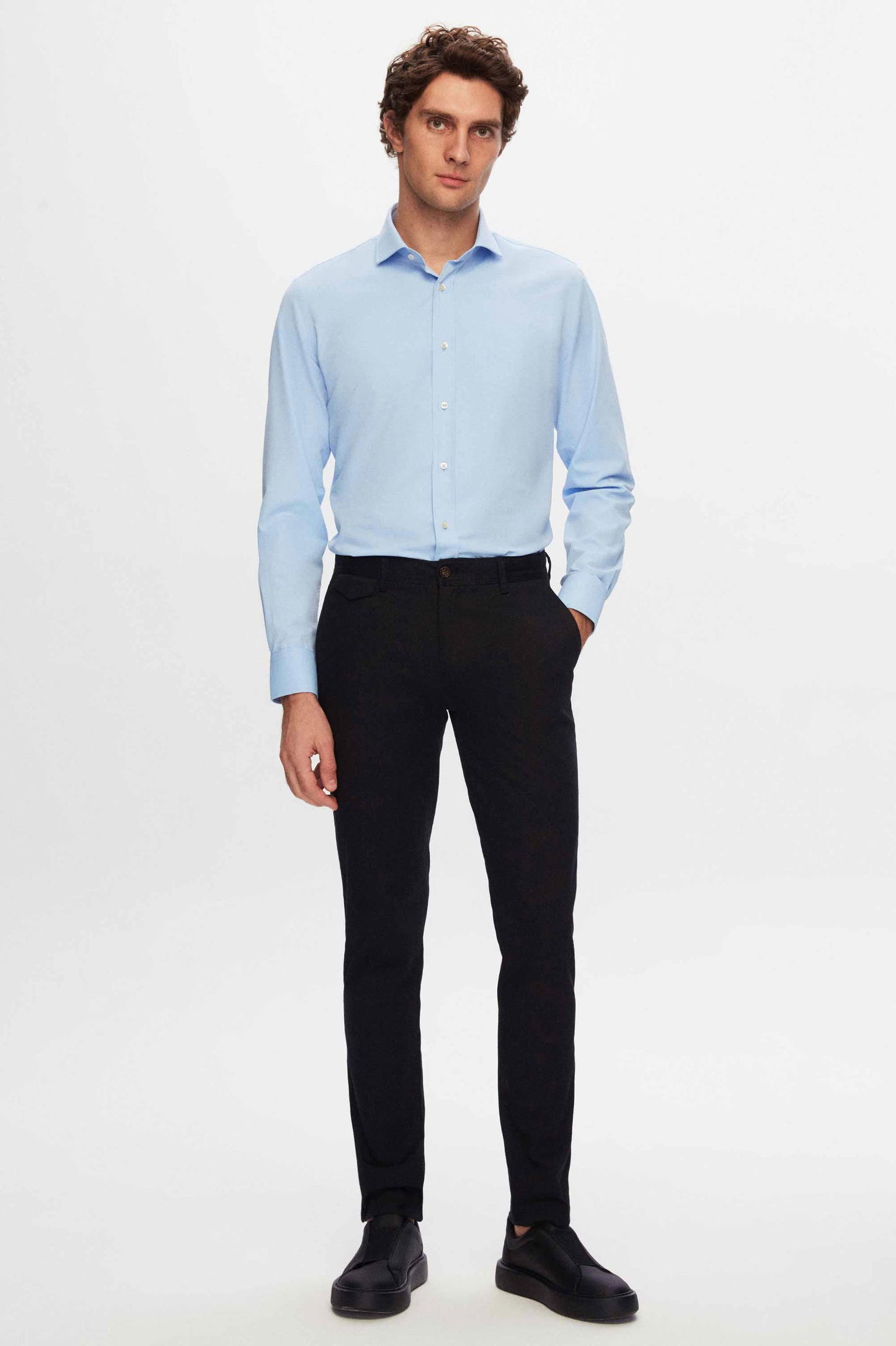 Ds Damat Slim Fit Mavi Düz Gömlek
