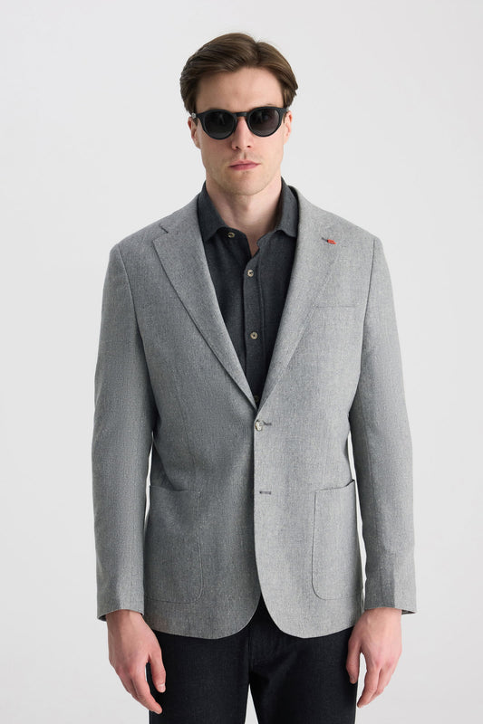 Twn Slim Fit Gri Armürlü Kumaş Ceket
