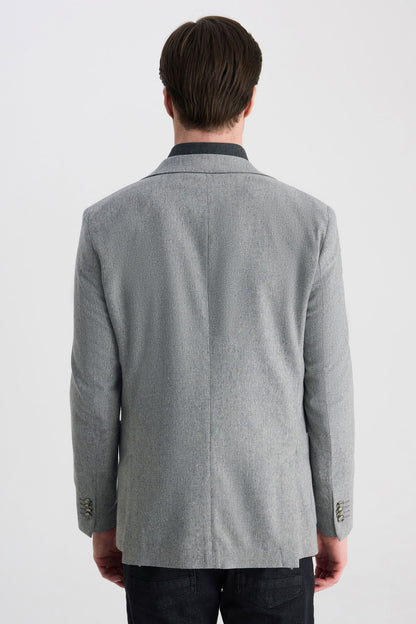 Twn Slim Fit Gri Armürlü Kumaş Ceket