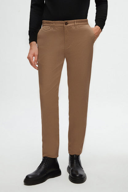 Twn Slim Fit Koyu Bej Armürlü Chino Pantolon