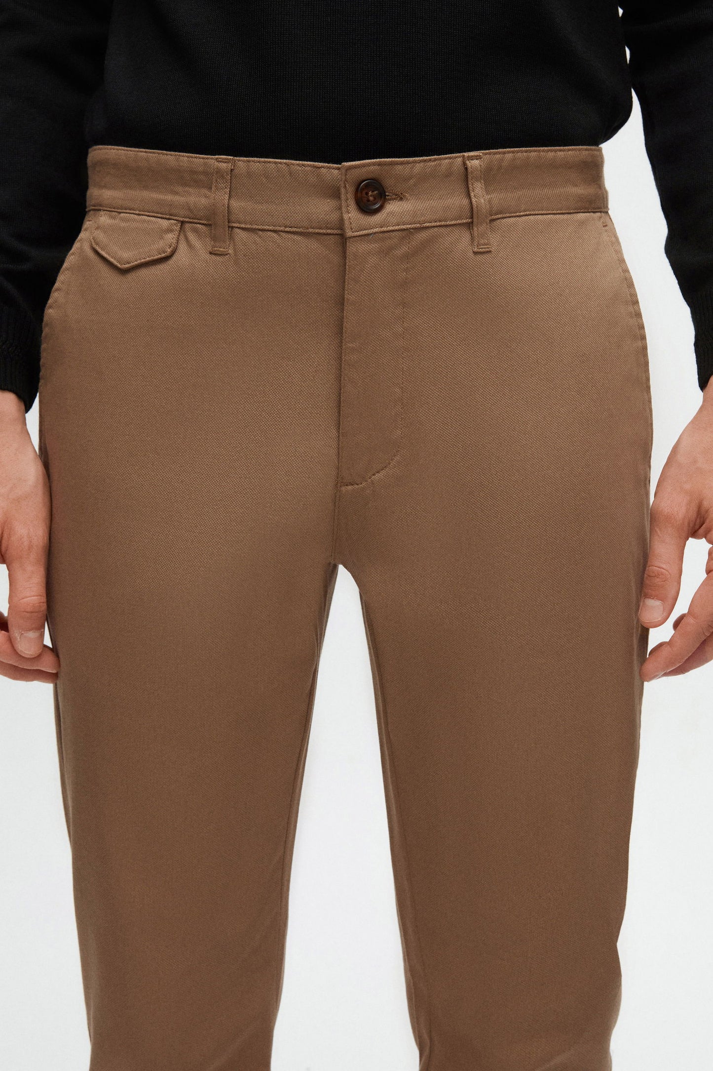 Twn Slim Fit Koyu Bej Armürlü Chino Pantolon