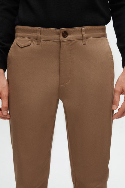 Twn Slim Fit Koyu Bej Armürlü Chino Pantolon