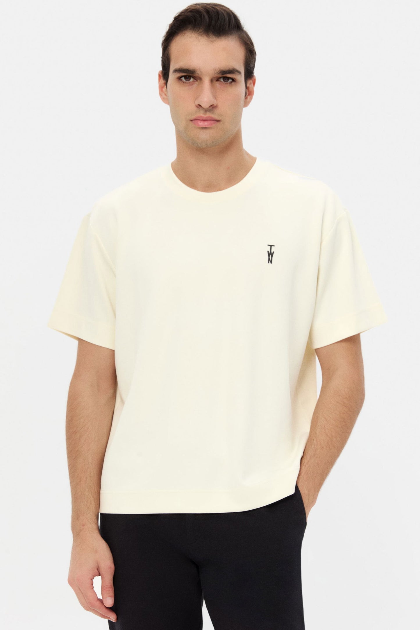Twn Relaxed Fit Ekru Düz T-shirt