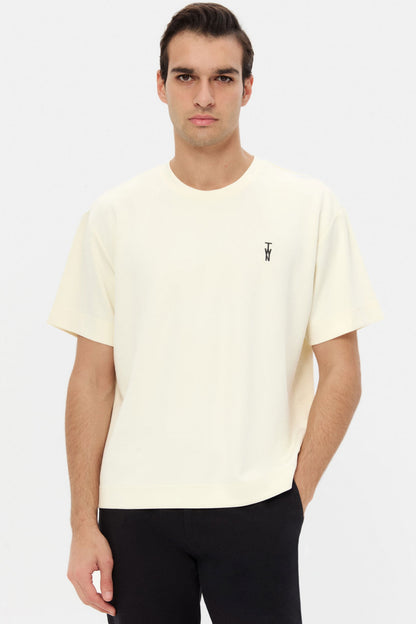 Twn Relaxed Fit Ekru Düz T-shirt