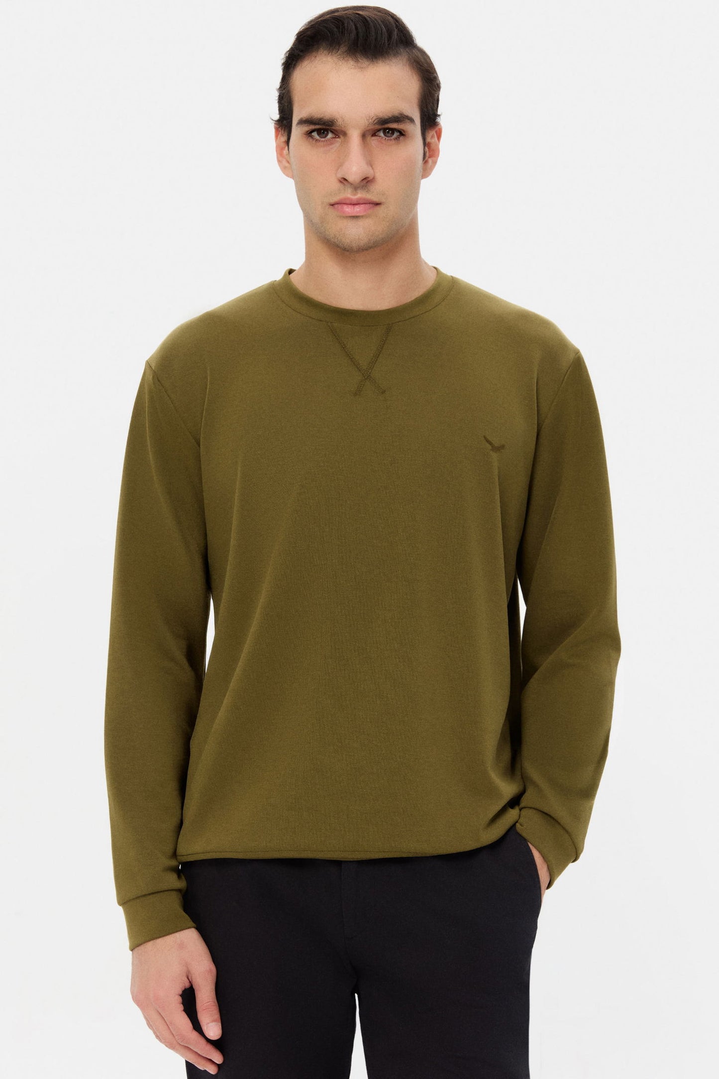 Ds Damat Regular Fit Haki Düz Sweatshirt