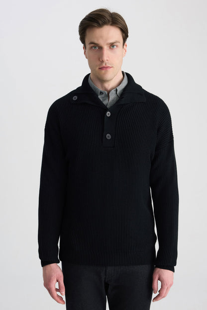 Ds Damat Regular Fit Siyah Selanik Örgü Kazak