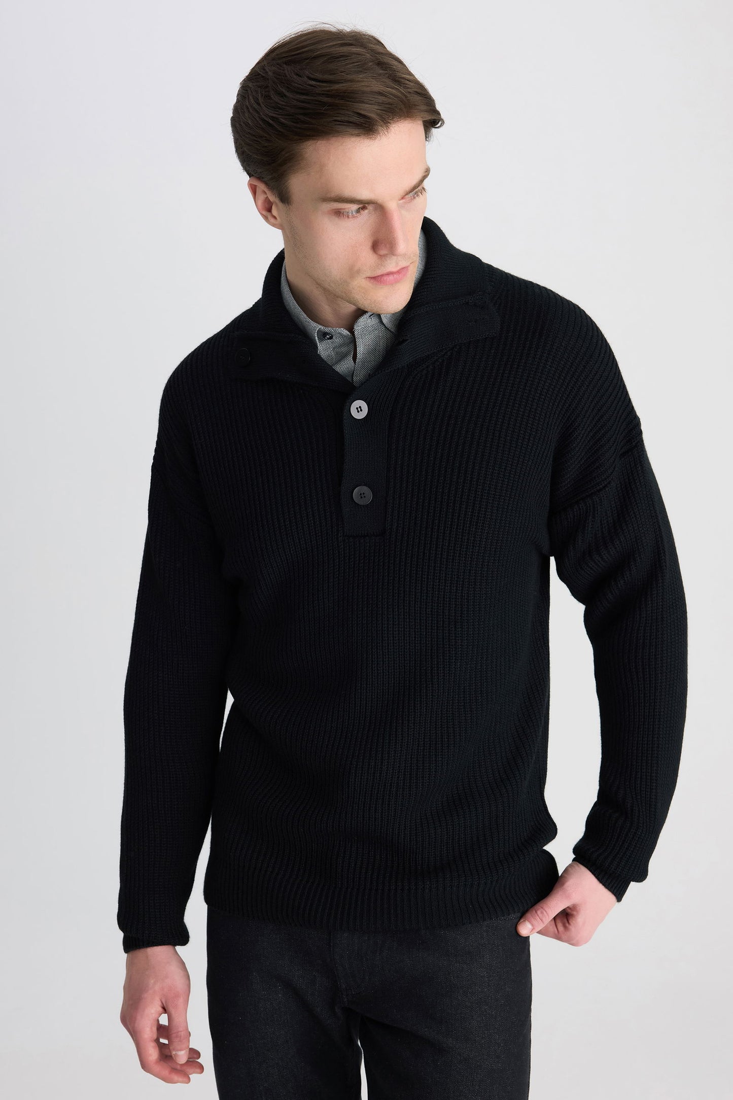 Ds Damat Regular Fit Siyah Selanik Örgü Kazak
