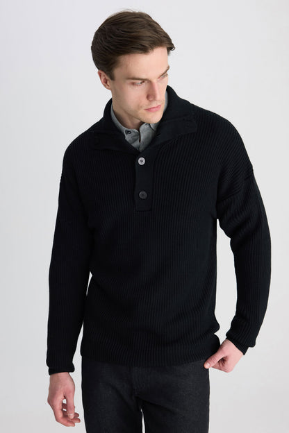 Ds Damat Regular Fit Siyah Selanik Örgü Kazak
