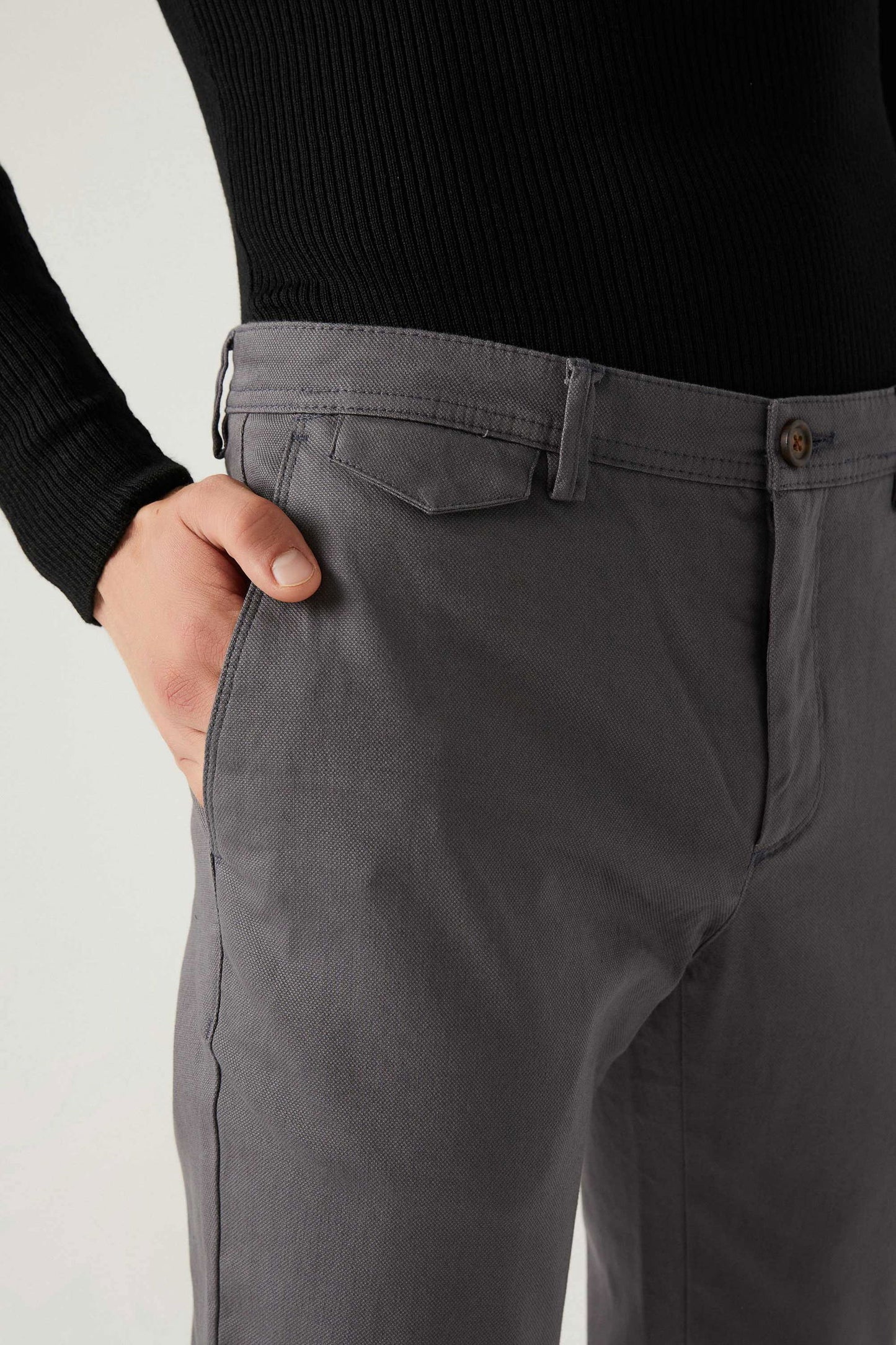 Twn Slim Fit Antrasit Armürlü Chino Pantolon