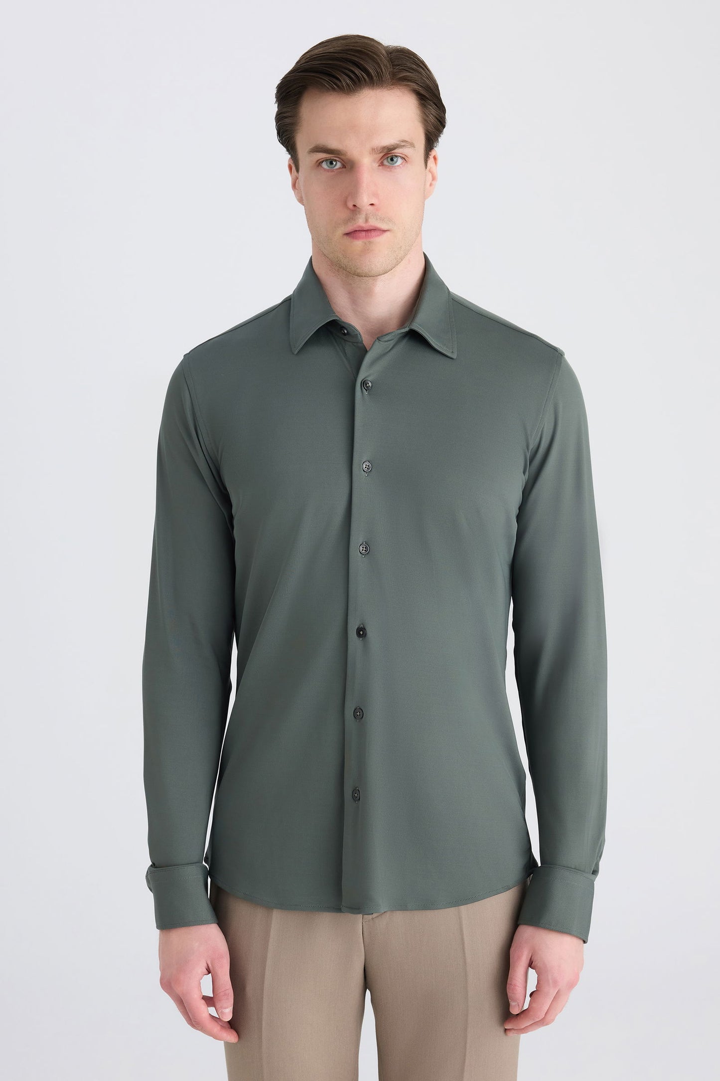Twn Slim Fit Haki Örme Gömlek