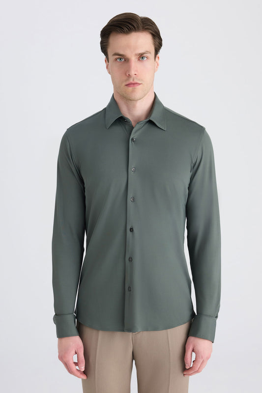 Twn Slim Fit Haki Örme Gömlek