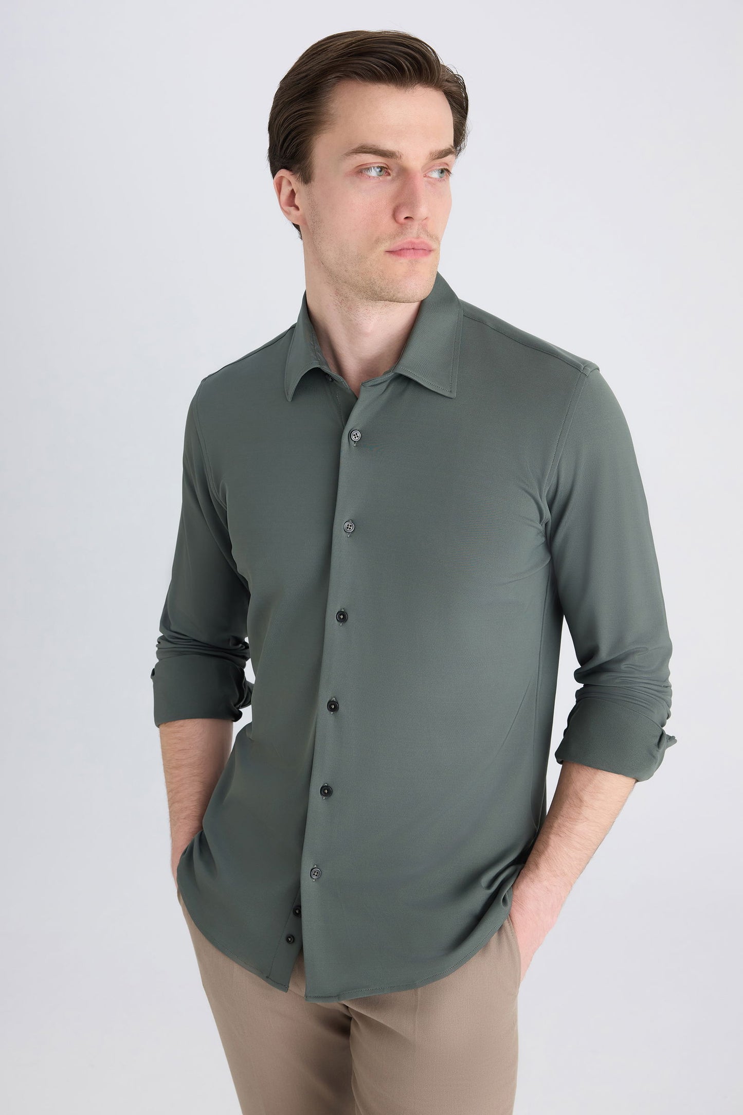 Twn Slim Fit Haki Örme Gömlek