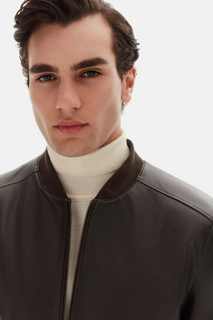 Ds Damat Regular Fit Kahverengi Düz Deri Mont