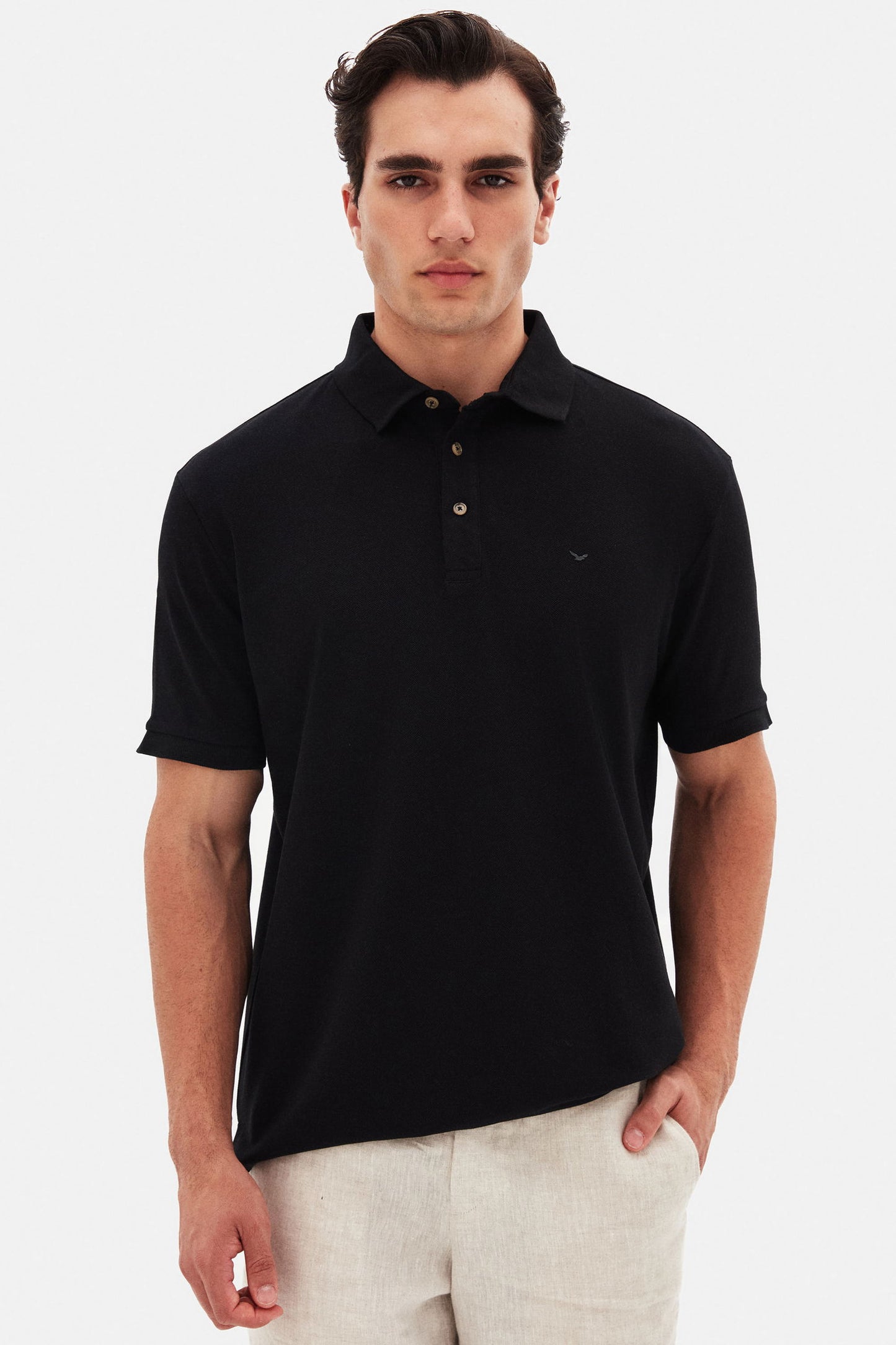 Ds Damat Regular Fit Siyah Pike Dokulu %100 Pamuk Polo Tişört