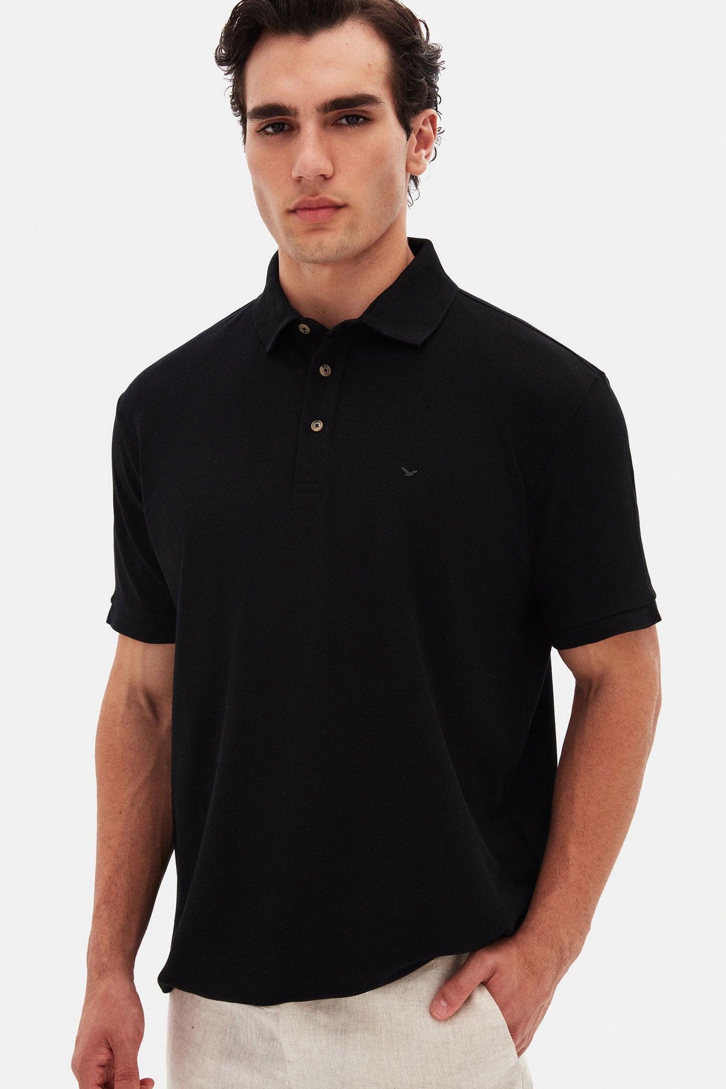 Ds Damat Regular Fit Siyah Pike Dokulu %100 Pamuk Polo Tişört