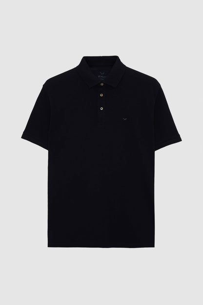 Ds Damat Regular Fit Siyah Pike Dokulu %100 Pamuk Polo Tişört