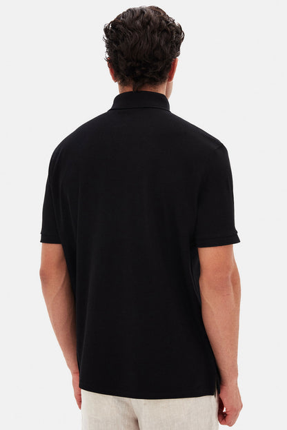 Ds Damat Regular Fit Siyah Pike Dokulu %100 Pamuk Polo Tişört