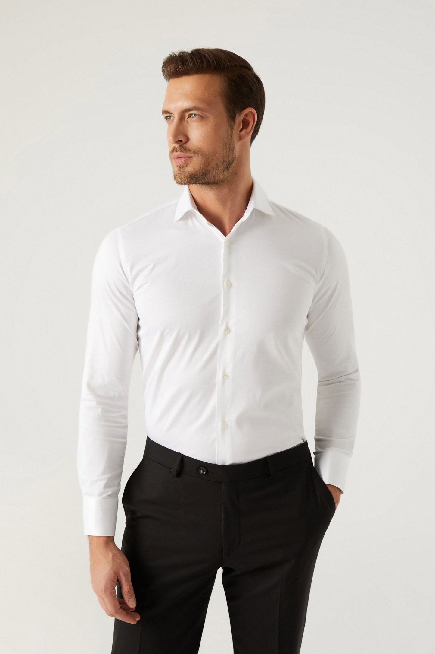 Ds Damat Slim Fit Beyaz Düz Gömlek