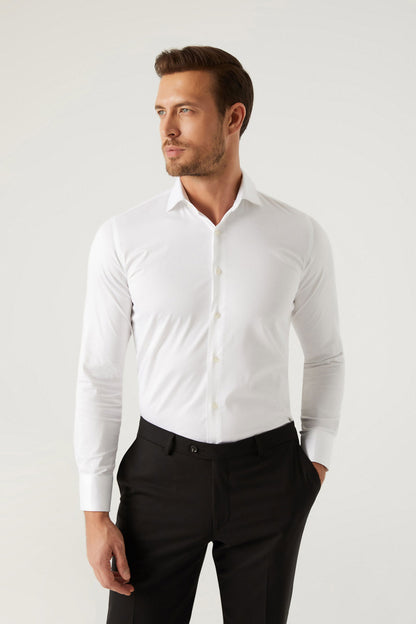 Ds Damat Slim Fit Beyaz Düz Gömlek