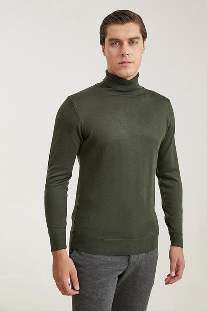 Ds Damat Regular Fit Haki Düz Örgü Kazak