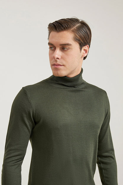 Ds Damat Regular Fit Haki Düz Örgü Kazak
