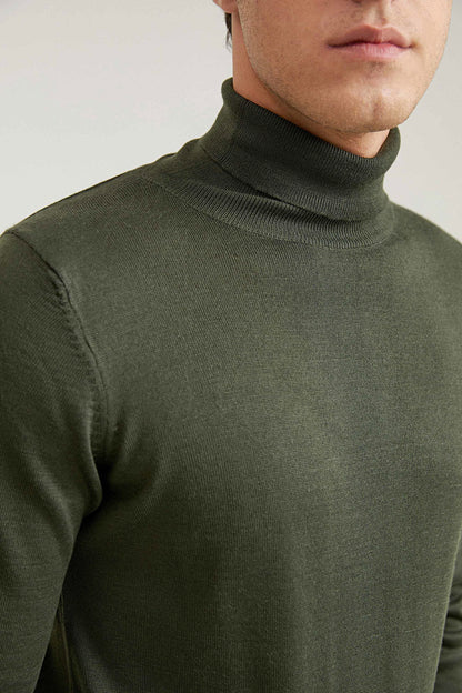 Ds Damat Regular Fit Haki Düz Örgü Kazak