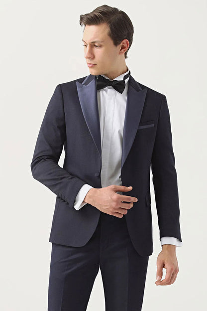Ds Damat Slim Fit Lacivert Armürlü Damatlık & Smokin Takim Elbise