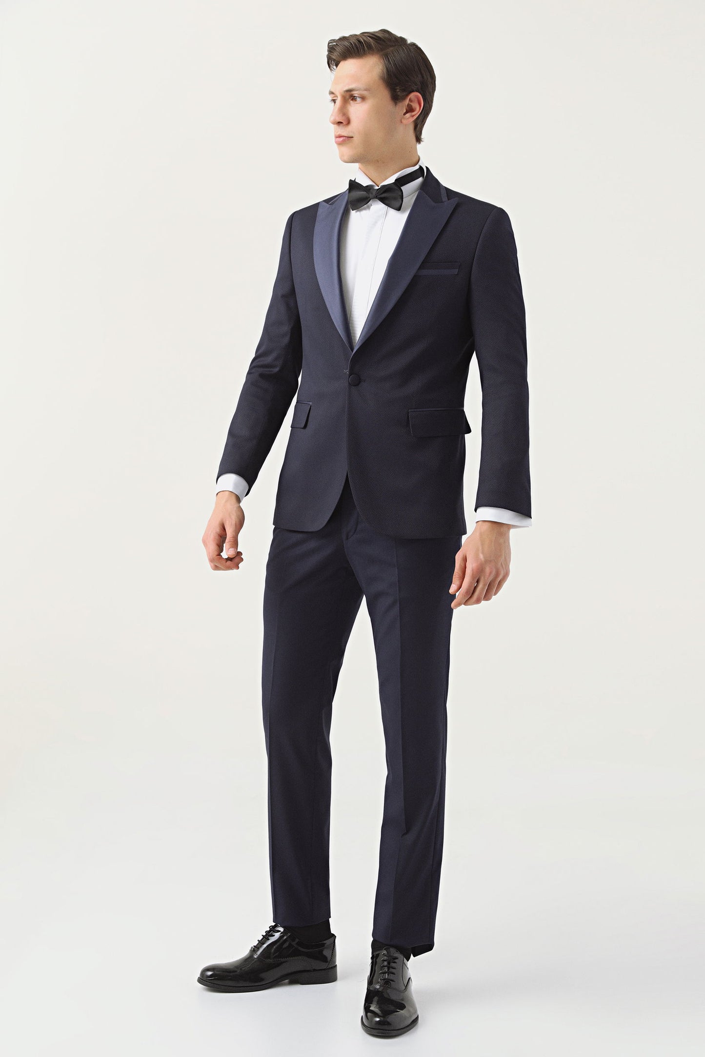 Ds Damat Slim Fit Lacivert Armürlü Damatlık & Smokin Takim Elbise