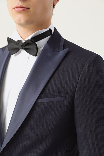 Ds Damat Slim Fit Lacivert Armürlü Damatlık & Smokin Takim Elbise