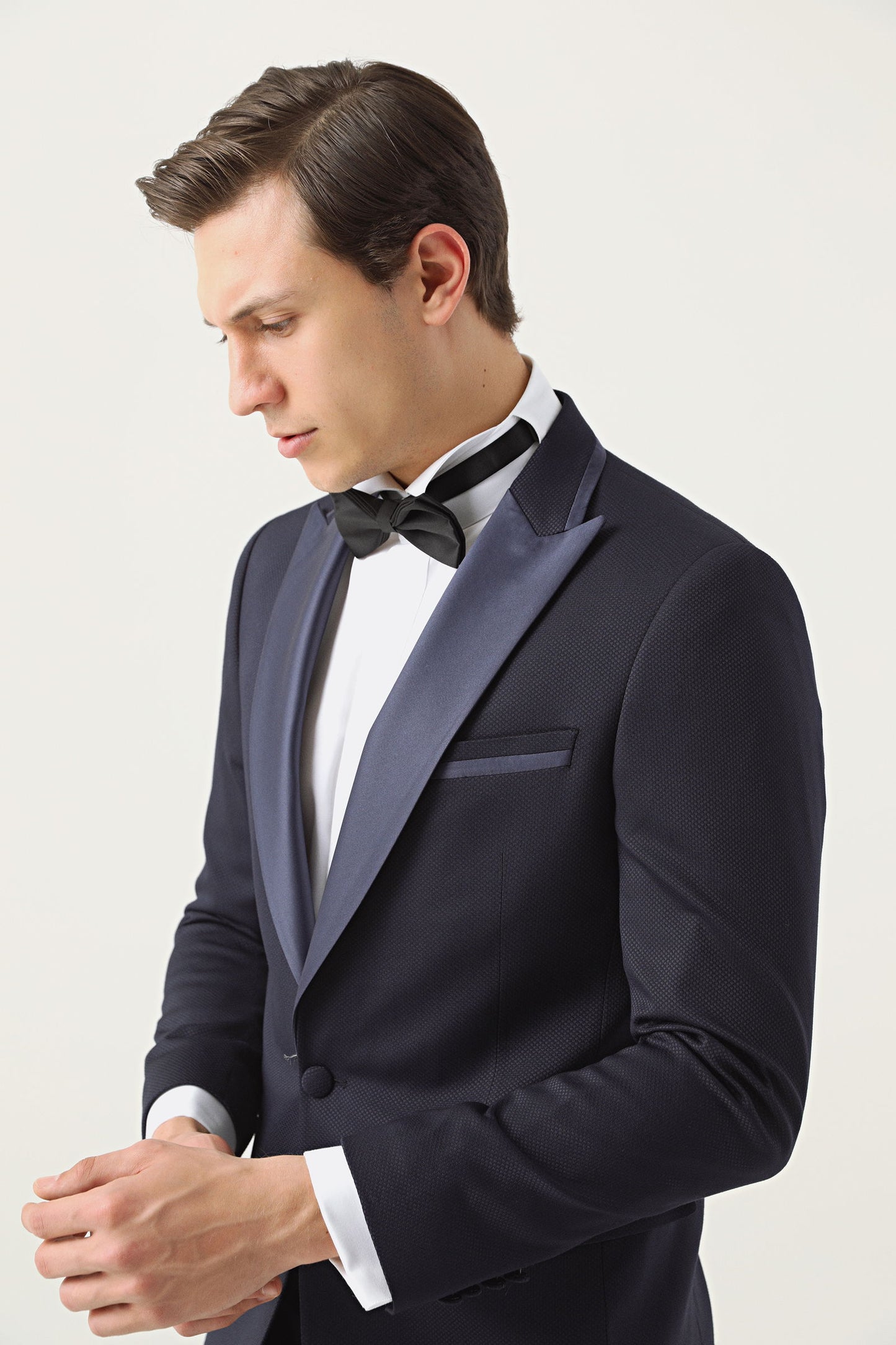 Ds Damat Slim Fit Lacivert Armürlü Damatlık & Smokin Takim Elbise