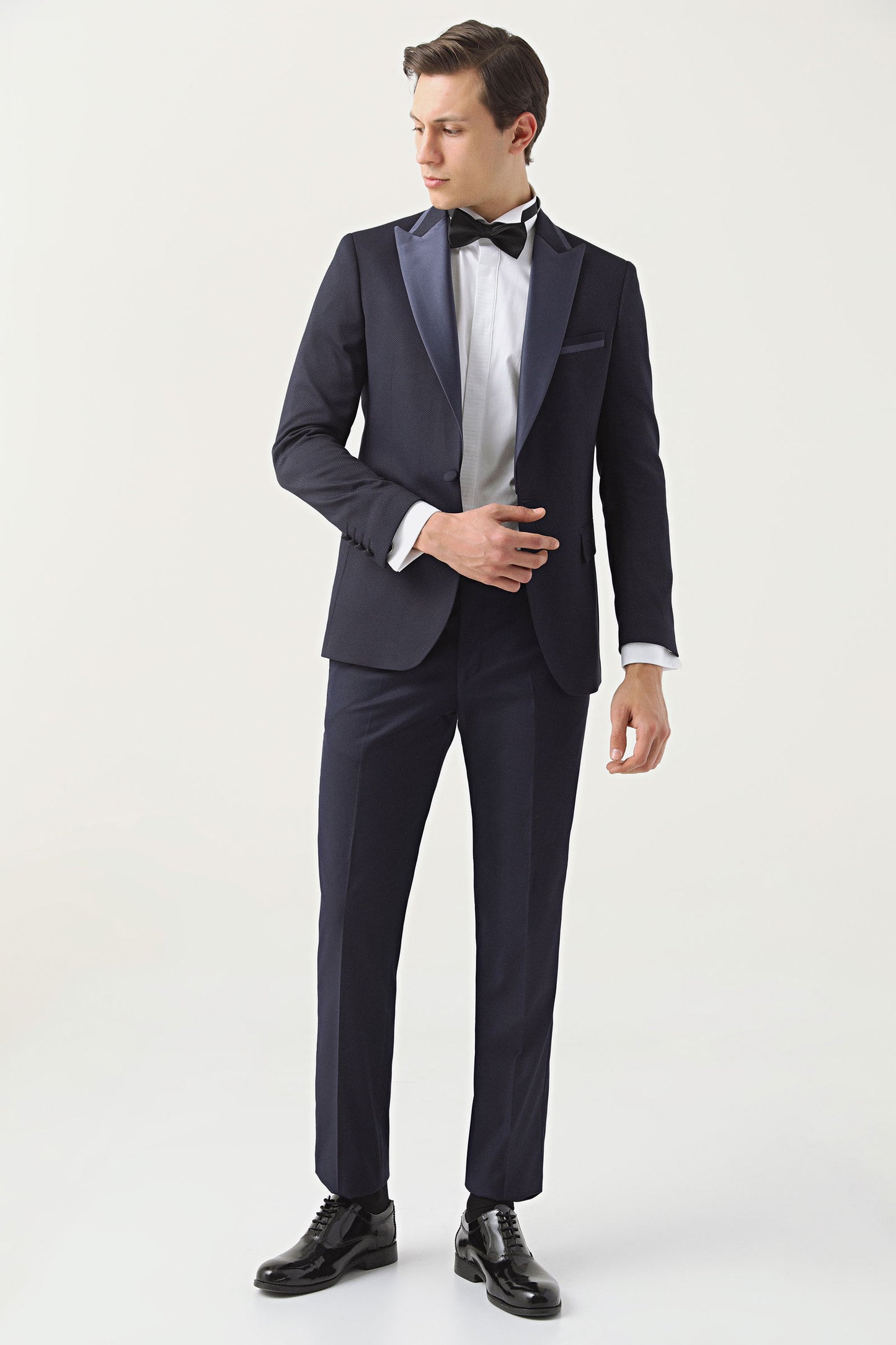 Ds Damat Slim Fit Lacivert Armürlü Damatlık & Smokin Takim Elbise
