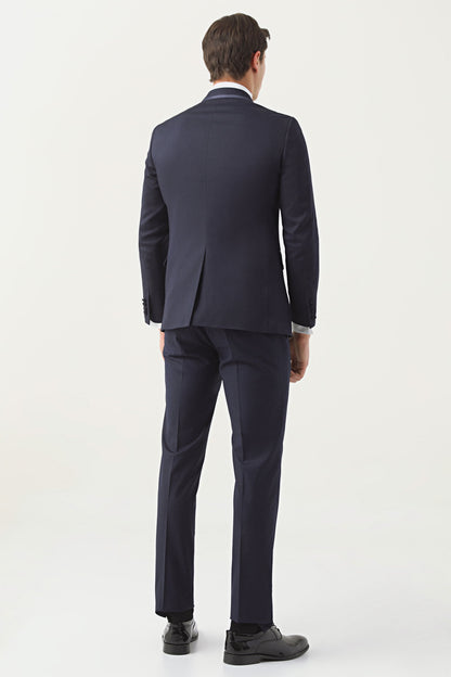 Ds Damat Slim Fit Lacivert Armürlü Damatlık & Smokin Takim Elbise