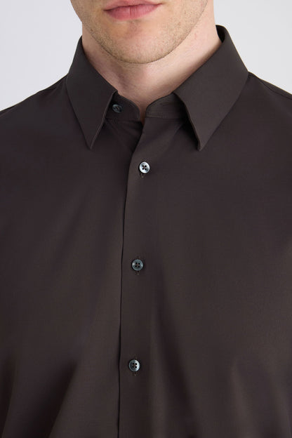 Twn Slim Fit Kahverengi Düz Gömlek