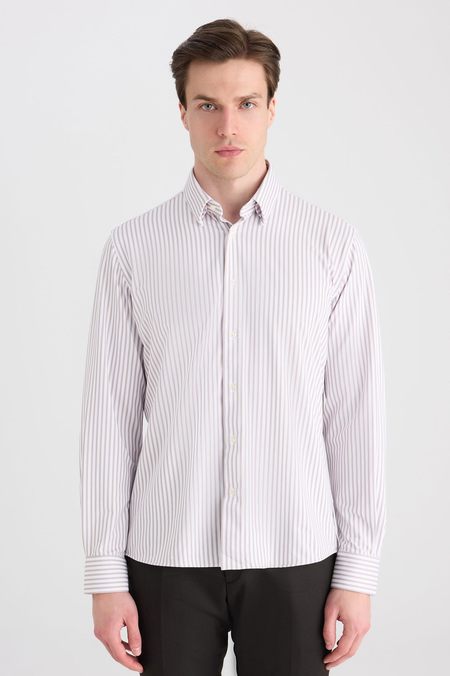 Ds Damat Slim Fit Vizon Çizgili Gömlek