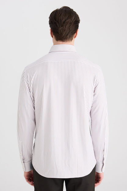 Ds Damat Slim Fit Vizon Çizgili Gömlek