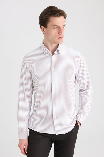 Ds Damat Slim Fit Vizon Çizgili Gömlek
