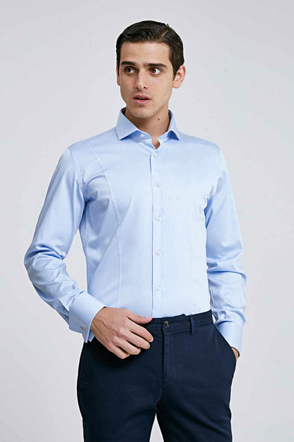 Ds Damat Slim Fit Mavi Düz Gömlek