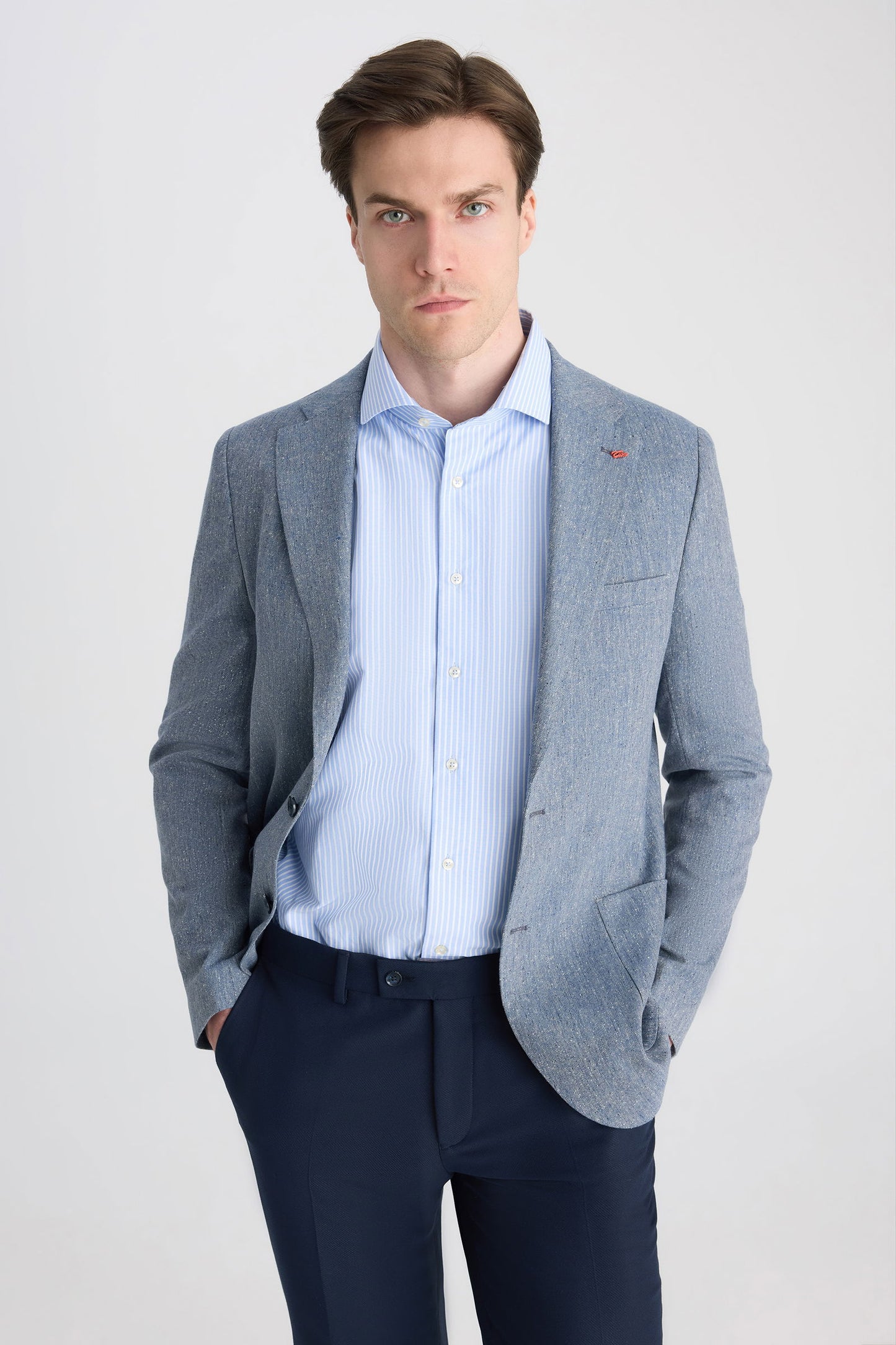 Twn Slim Fit Lacivert Armürlü Kumaş Ceket