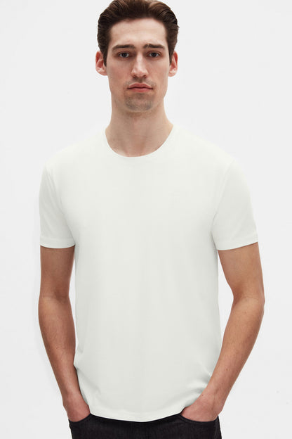 Twn Slim Fit Ekru Düz Kabartma Baskılı T-shirt