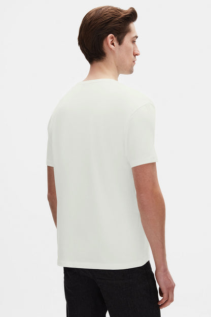 Twn Slim Fit Ekru Düz Kabartma Baskılı T-shirt