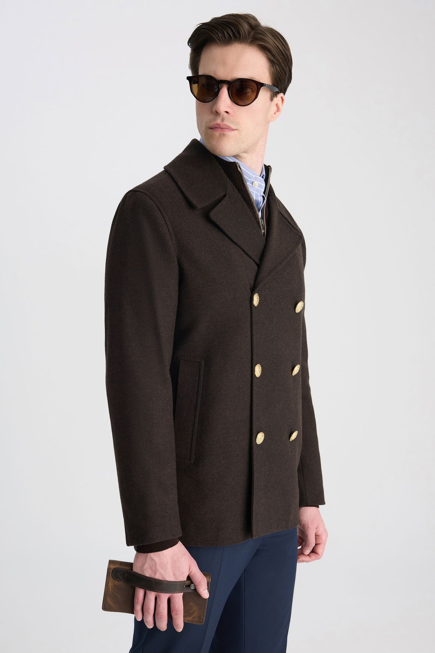 Ds Damat Slim Fit Kahverengi Diyogonal Palto