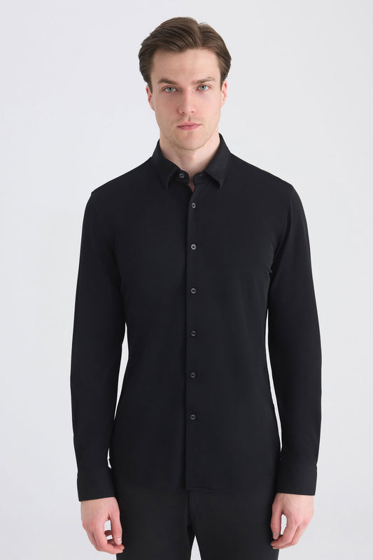 Twn Slim Fit Siyah Örme Gömlek